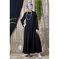 Designer front open Satin abaya- Black